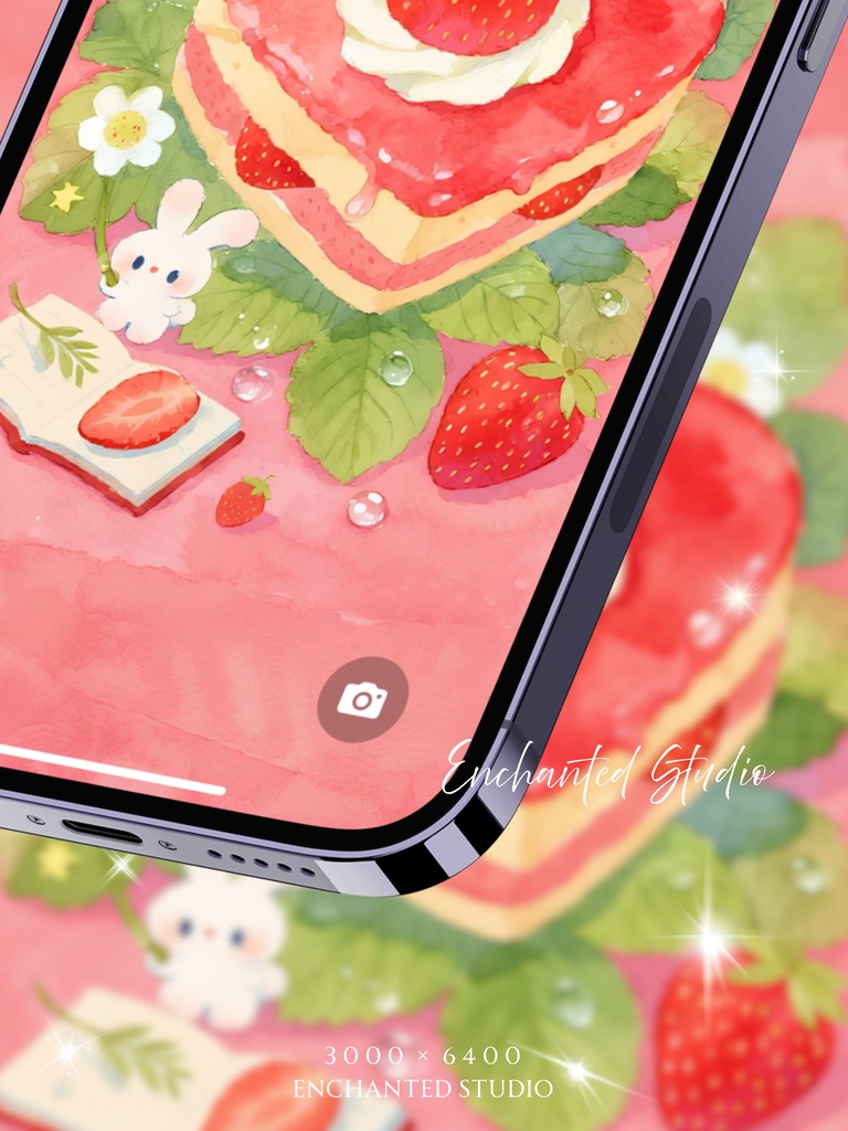 【スマホ壁紙】いちごの夢 — ハムスターとうさぎのティータイム