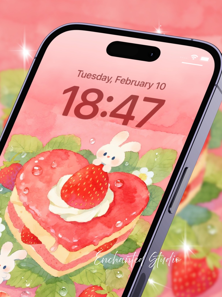 【スマホ壁紙】いちごの夢 — ハムスターとうさぎのティータイム