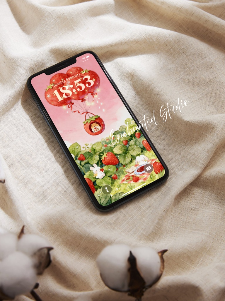 【スマホ壁紙】いちごの夢 — ハムスターとうさぎのティータイム