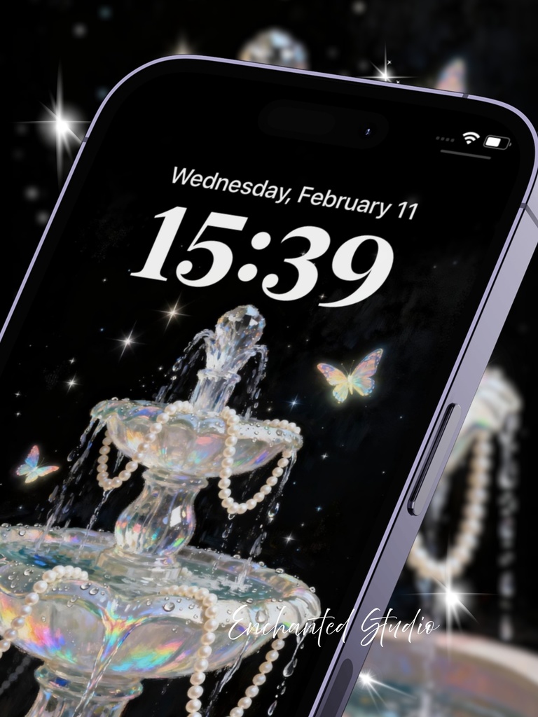 【スマホ壁紙】真珠と水晶の噴水 — 煌めく夜のアーカイブ