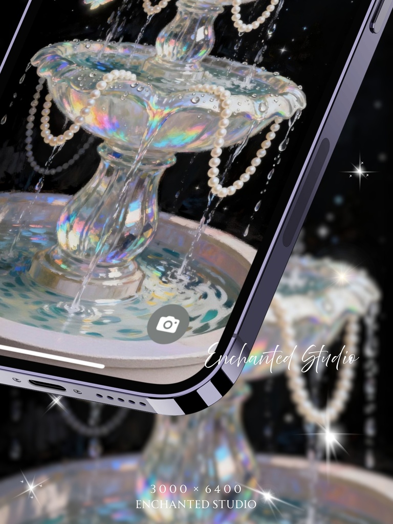 【スマホ壁紙】真珠と水晶の噴水 — 煌めく夜のアーカイブ
