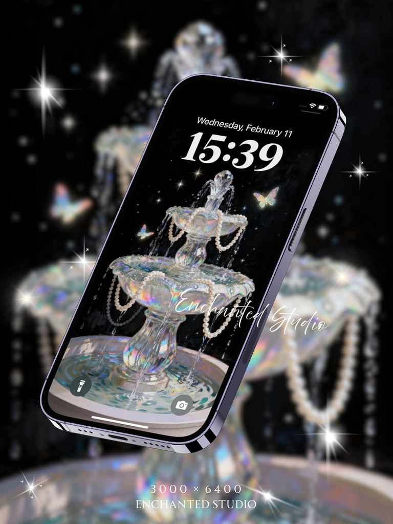 【スマホ壁紙】真珠と水晶の噴水 — 煌めく夜のアーカイブ