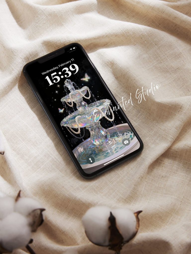 【スマホ壁紙】真珠と水晶の噴水 — 煌めく夜のアーカイブ