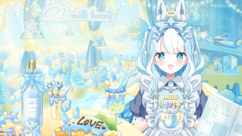 【背景素材】コンセプトカフェ"milk bunny" 無料おはV素材あり