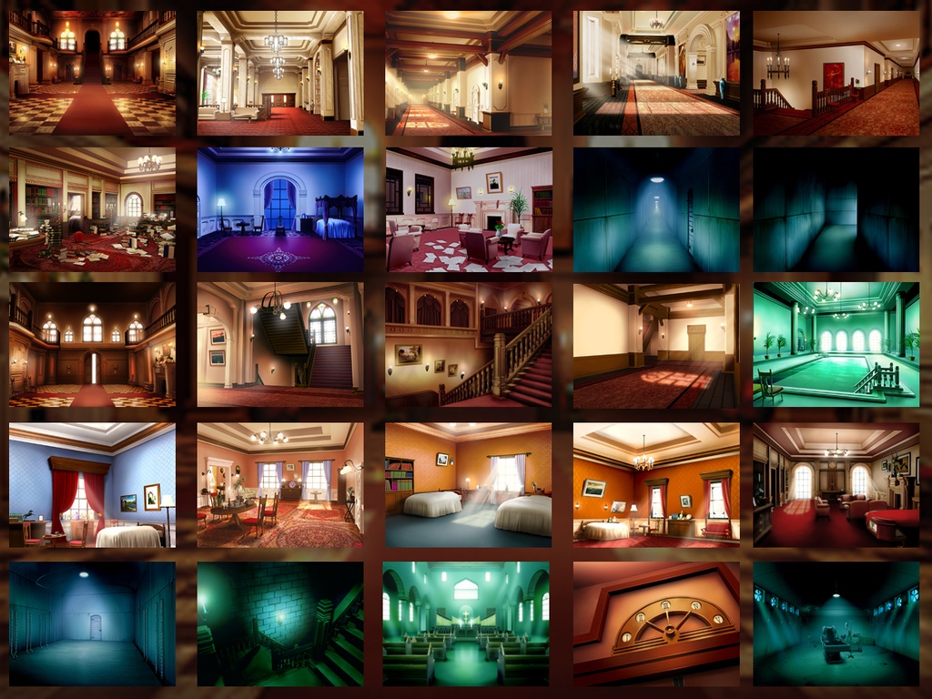 「ホラー洋館の背景がそろう01」完全フリー素材集!! 355枚朝昼夜あり