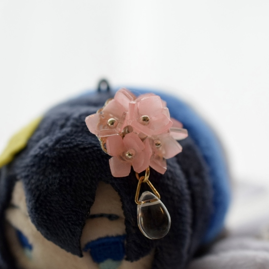 紫陽花と雨粒の髪飾り