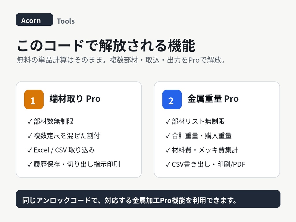 端材取り・鋼材重量計算 Proパック(CSV/印刷対応)