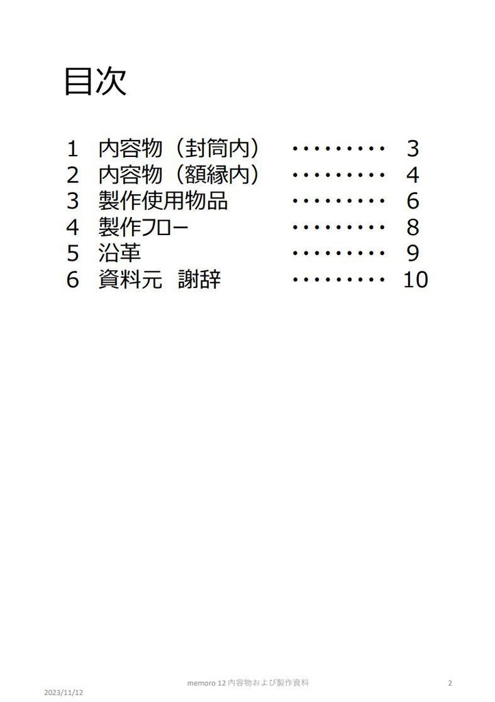 memoro12　内容物および製作資料