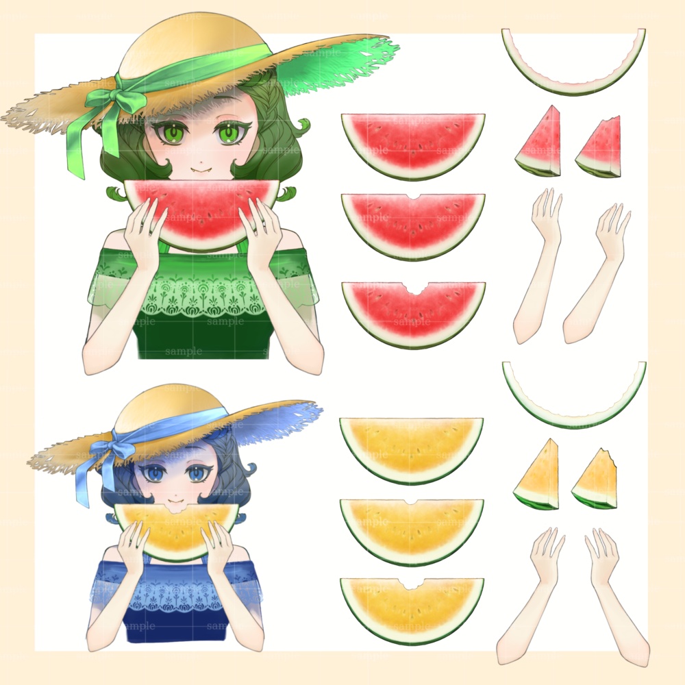 【96点入り!】夏祭り&屋台フード アイテムセット(スイカ・わたあめ・お面・うちわ・お菓子)【VTuber・配信素材】