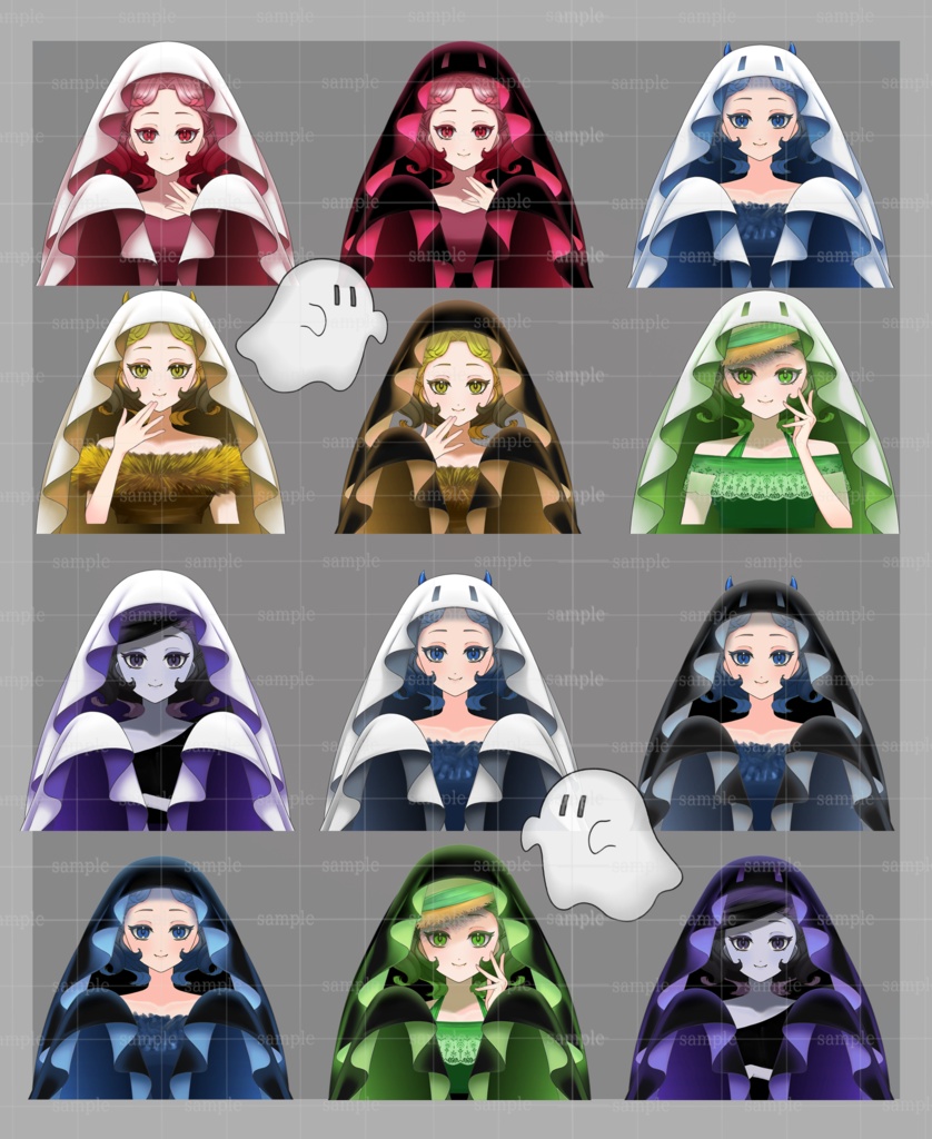 【全12色】重ねるだけで簡単かわいい!おばけシーツセット👻✨【VTuber・配信者向け立ち絵用素材】