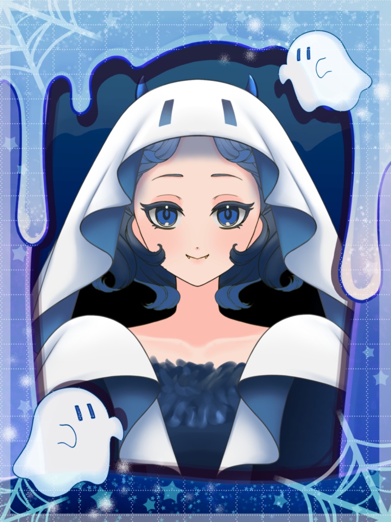 【青色無料！】挟むだけでカード風に！おばけトレカ風フレームセット👻✨【VTuber・配信者向け立ち絵用素材】
