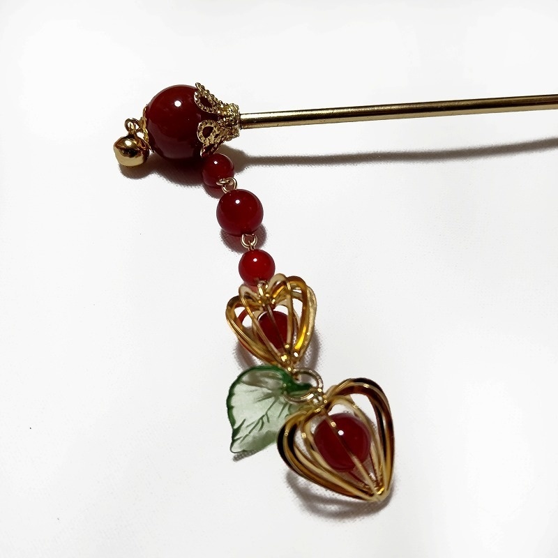 二連鬼灯の簪 ゴールド カーネリアン