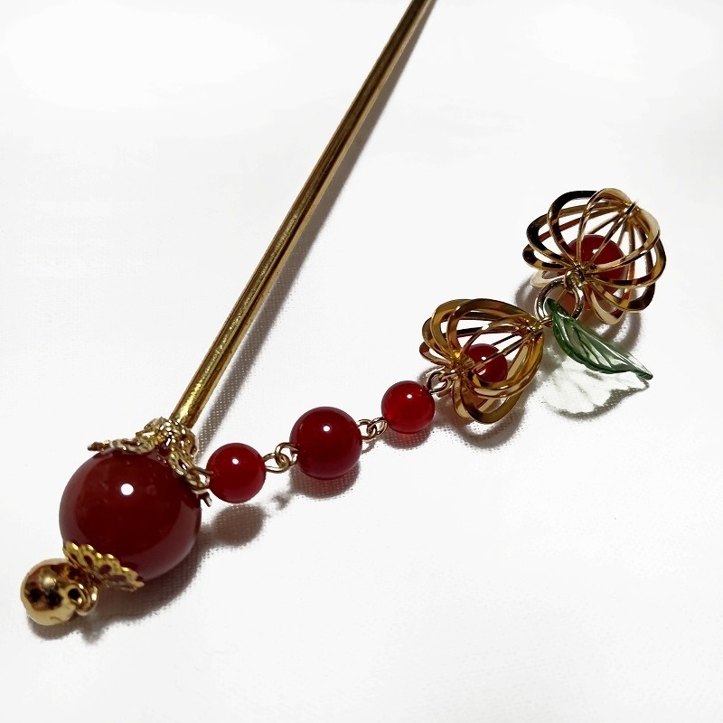 二連鬼灯の簪 ゴールド カーネリアン
