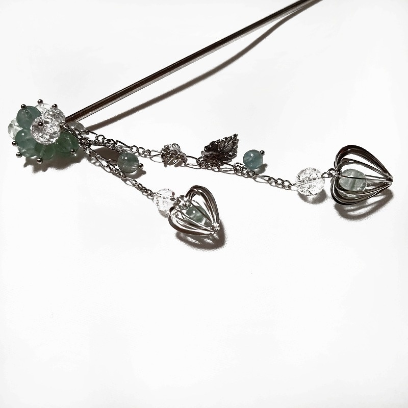 鬼灯と蓮花の簪 シルバー 蛍石