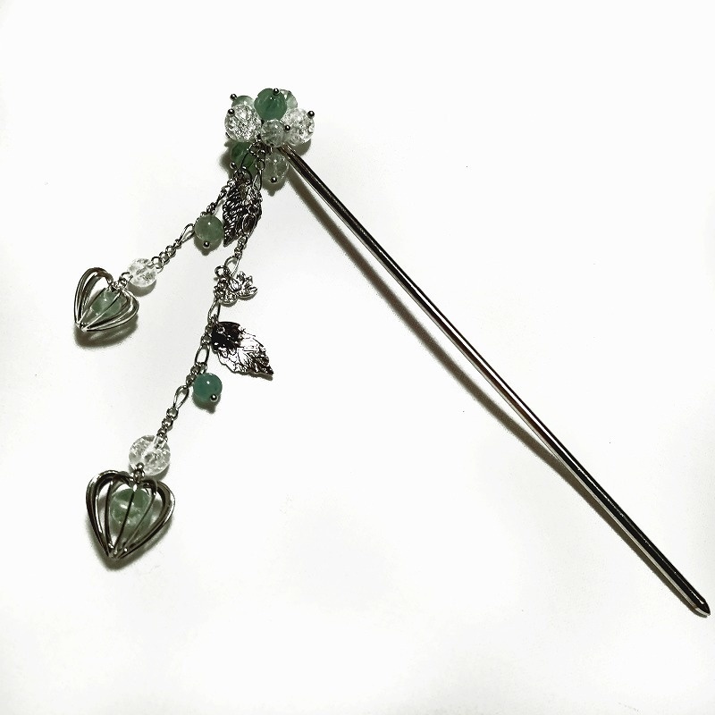 鬼灯と蓮花の簪　シルバー　蛍石