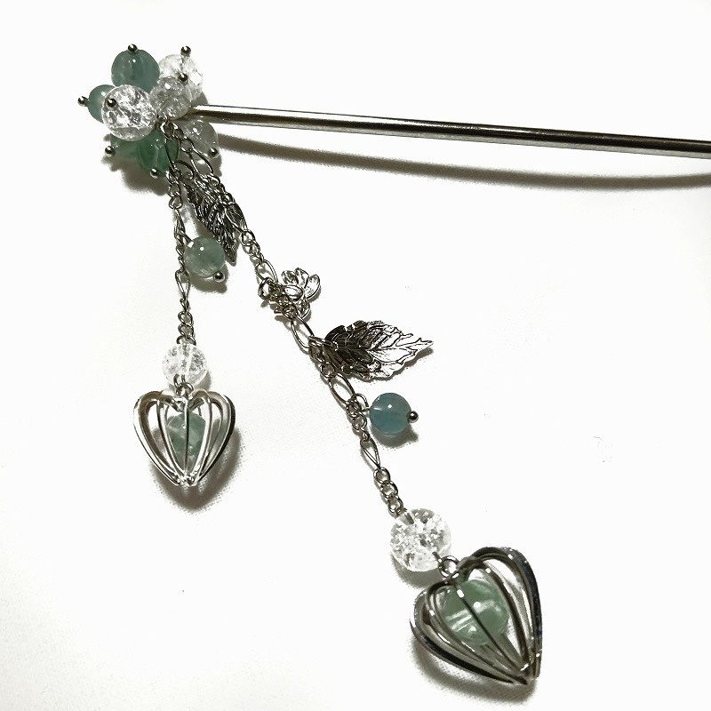 鬼灯と蓮花の簪 シルバー 蛍石