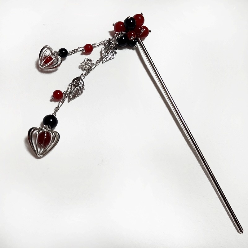 鬼灯と蓮花の簪　シルバー　カーネリアン