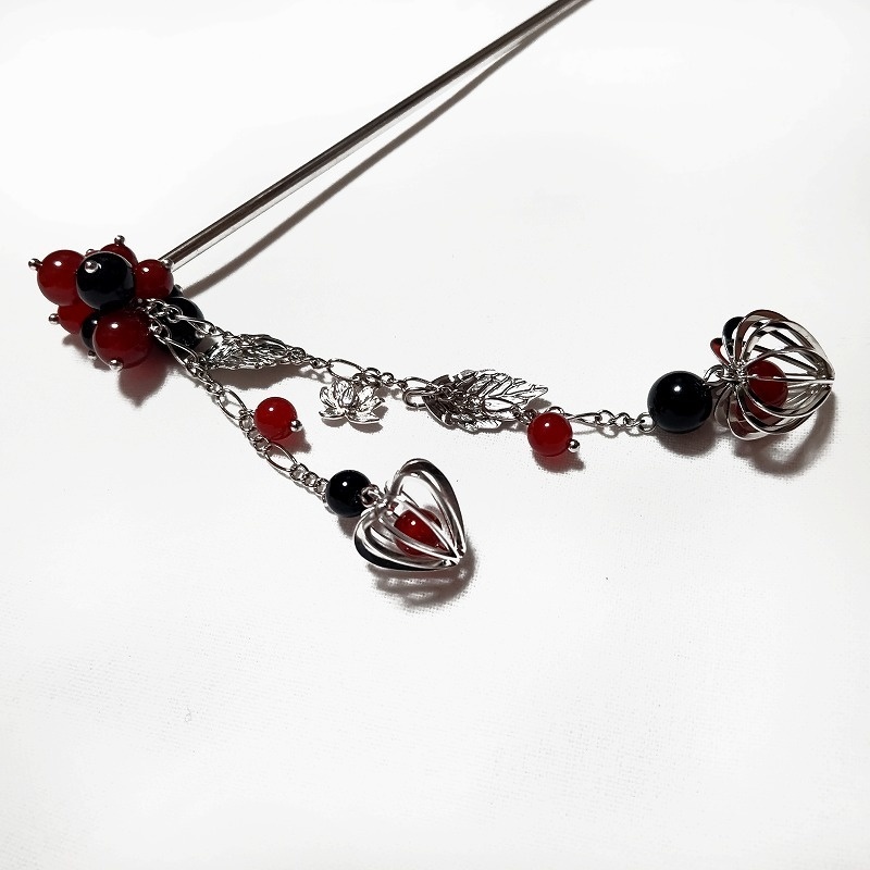 鬼灯と蓮花の簪 シルバー カーネリアン