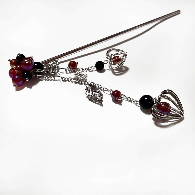 鬼灯と蓮花の簪 シルバー カーネリアンオーラ