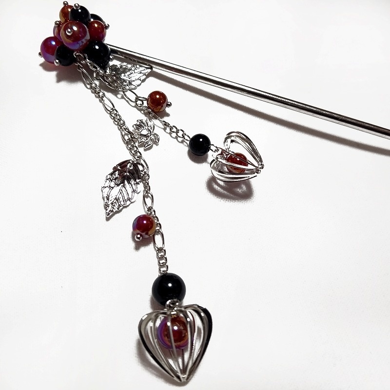 鬼灯と蓮花の簪 シルバー カーネリアンオーラ