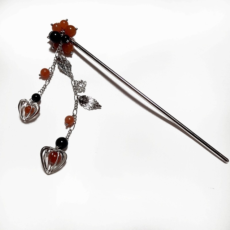 鬼灯と蓮花の簪　シルバー　オレンジアベンチュリン