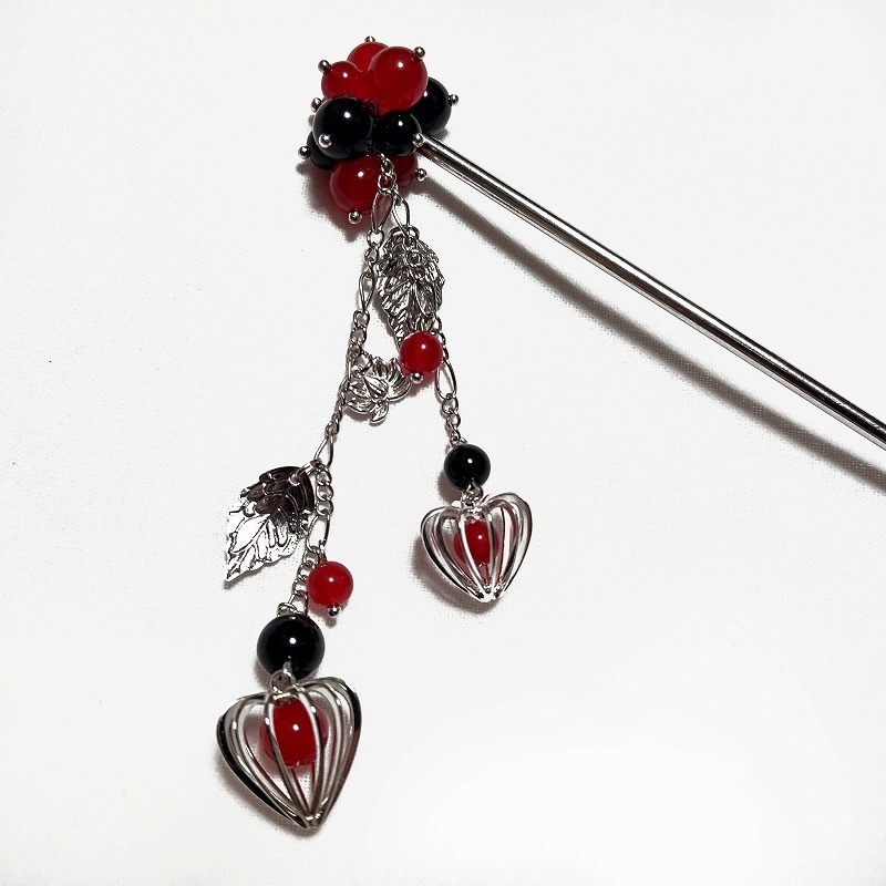 鬼灯と蓮花の簪 シルバー レッドジェイド