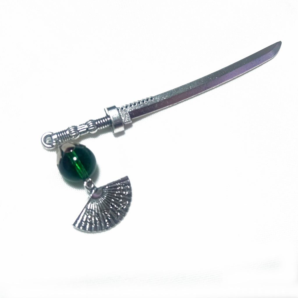 刀と扇と水晶の簪・しおり シルバーカラー