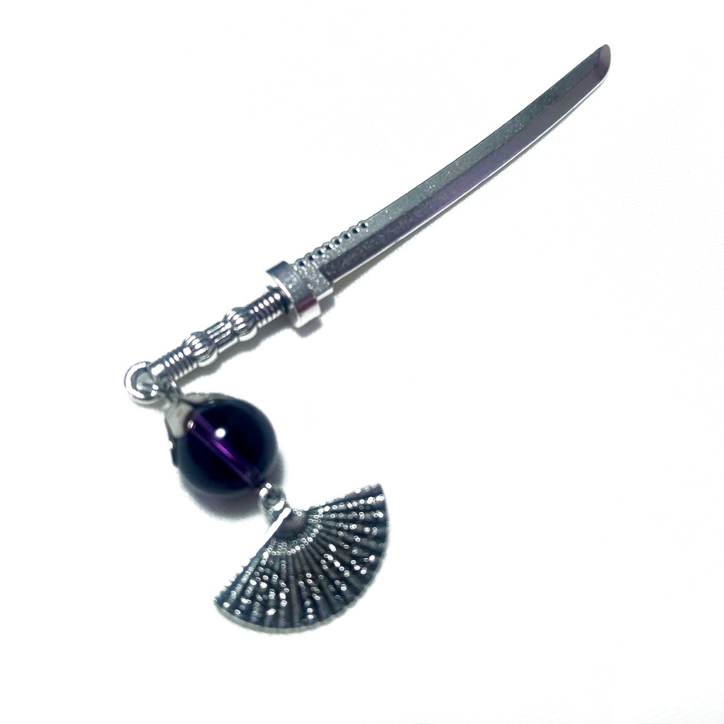 刀と扇と水晶の簪・しおり シルバーカラー