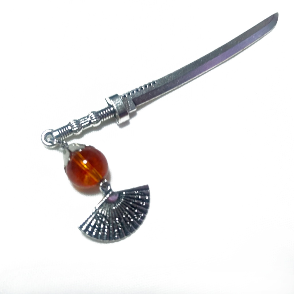 刀と扇と水晶の簪・しおり シルバーカラー