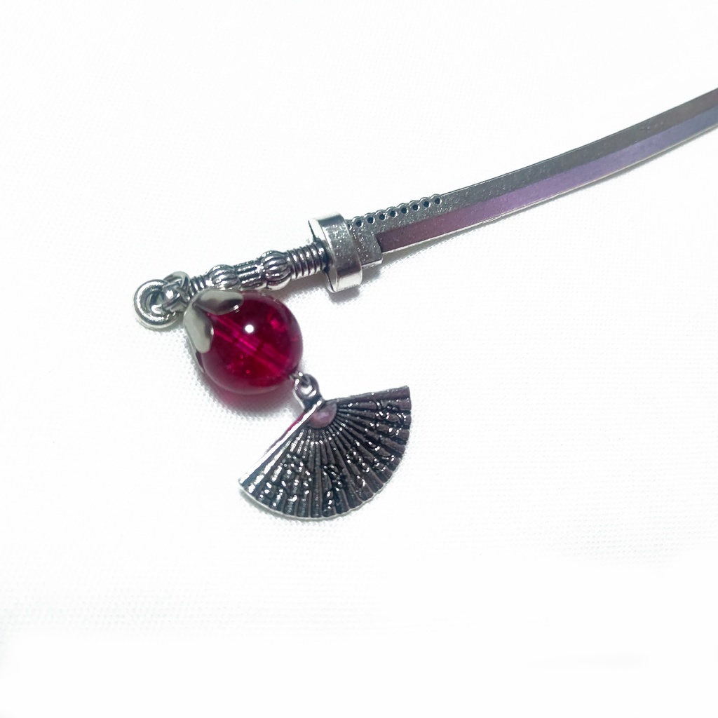 刀と扇と水晶の簪・しおり シルバーカラー