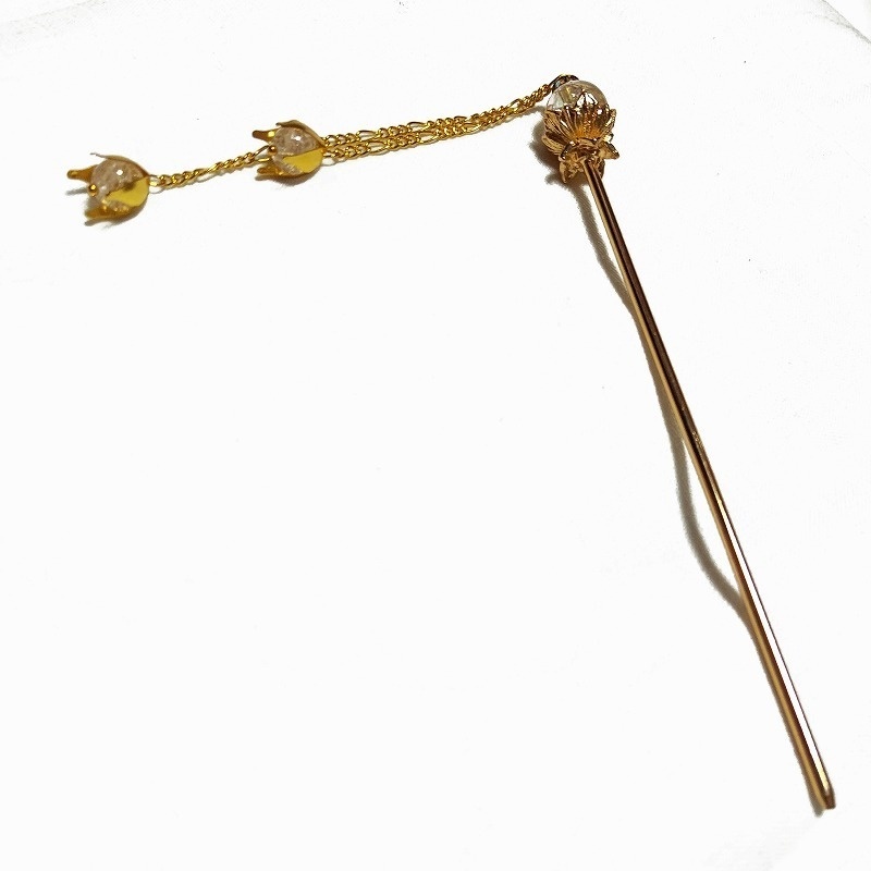 蓮花の1本足簪 クラッククリスタル(クラック水晶) ゴールドカラー