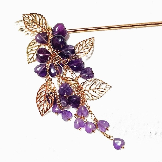 アメジストの藤花簪 マットゴールド