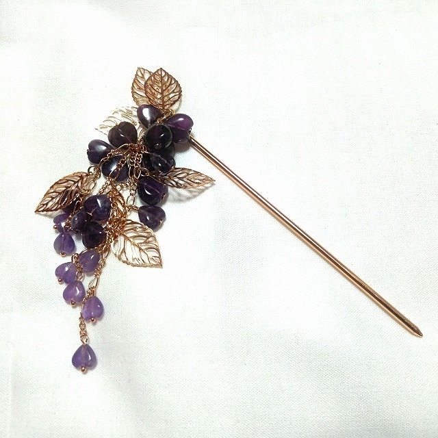 アメジストの藤花簪 マットゴールド