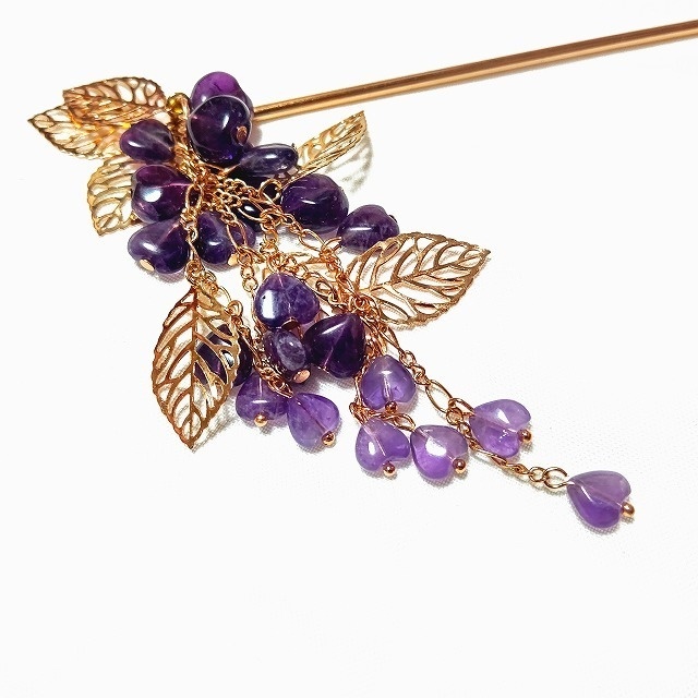 アメジストの藤花簪 マットゴールド