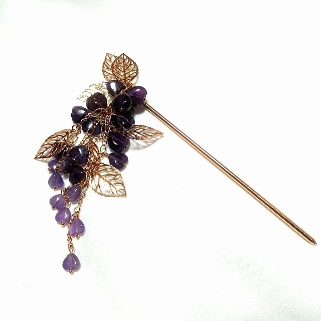 アメジストの藤花簪 マットゴールド