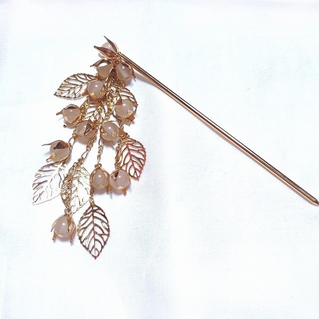 リーフモチーフの簪 マットゴールド