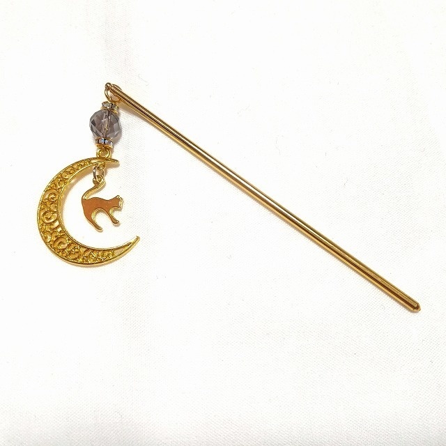 月と猫と銀水晶の簪
