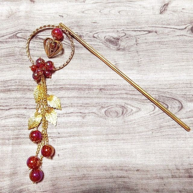 鬼灯とカーネリアンオーラの簪