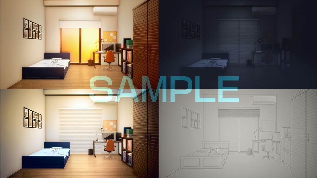 アニメ風背景 部屋 9枚 Room Pack Winglayer Booth