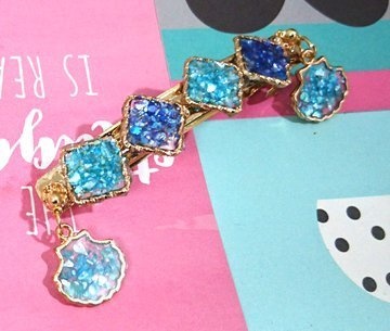 【サイズ変更可】バレッタ式マスクフック（大・貝殻青水色）※夏の特別キャンペーン実地中