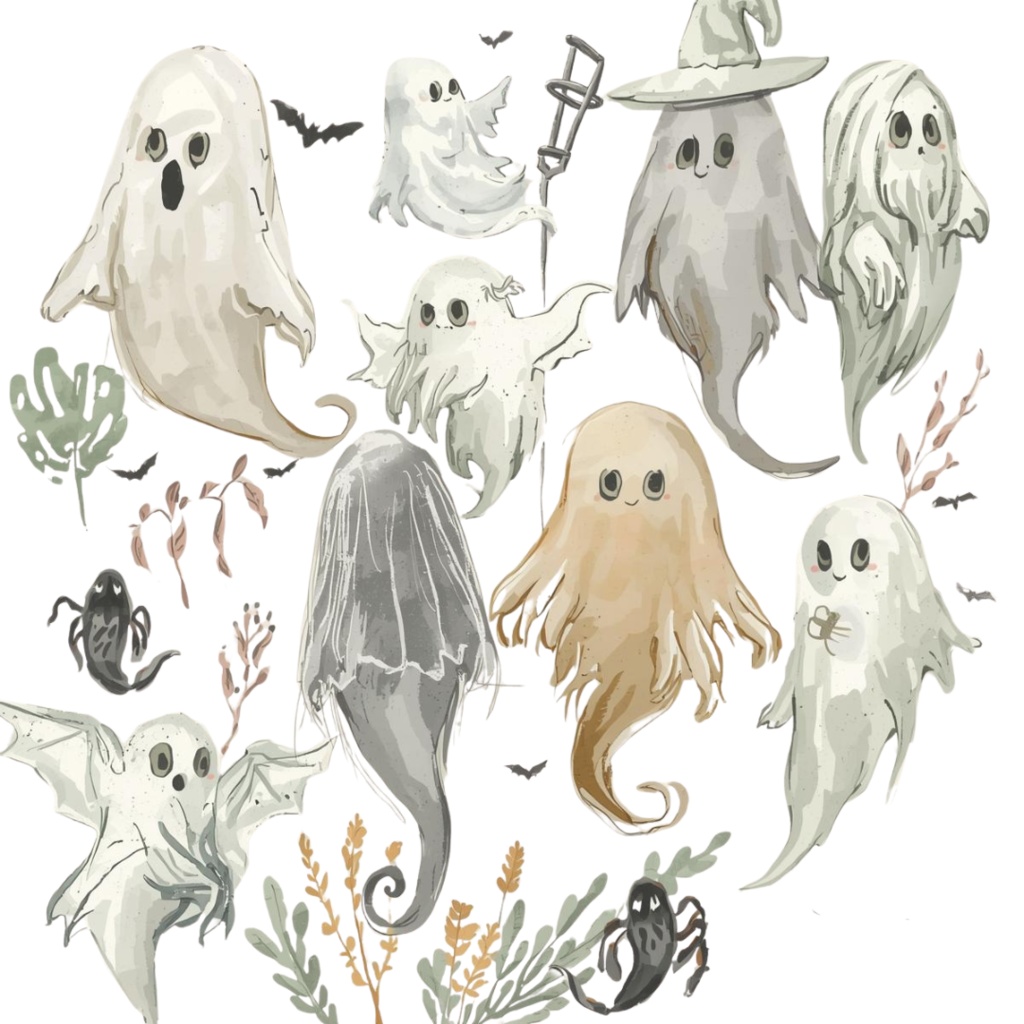 《canva パステル水彩ハロウィン》アンティーク風かわいいクリップアート素材10点セット(PNG)