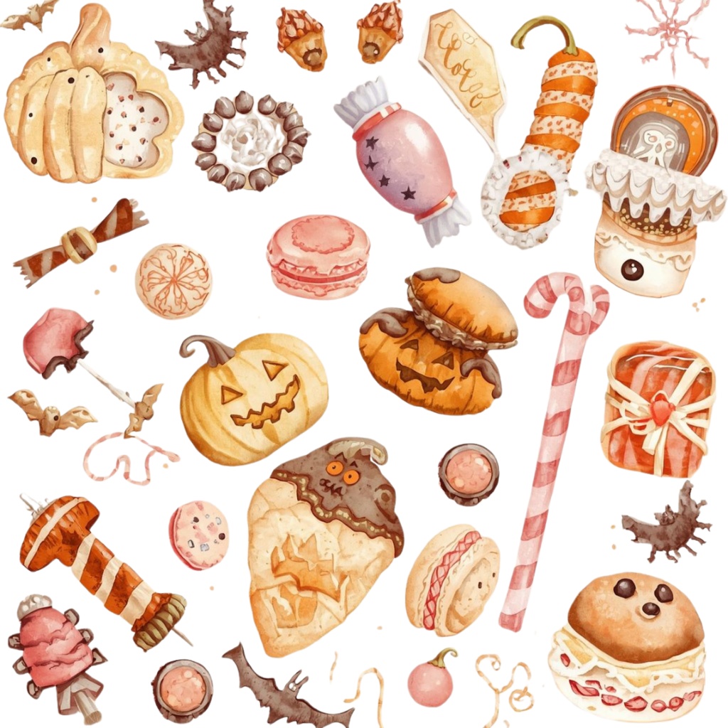 《canva パステル水彩ハロウィン》アンティーク風かわいいクリップアート素材10点セット(PNG)