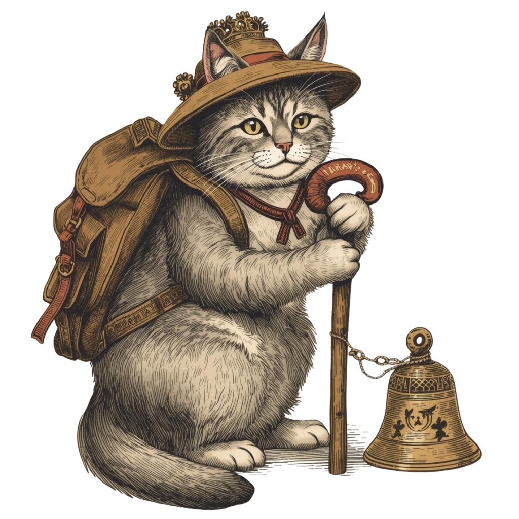 canva 旅する猫のヴィンテージクリップアート集(エッチング風・PNG)