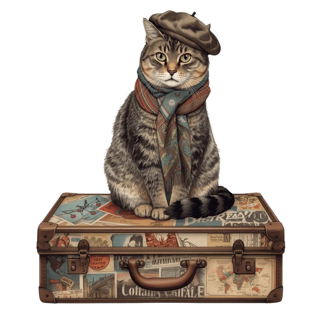 canva 旅する猫のヴィンテージクリップアート集(エッチング風・PNG)