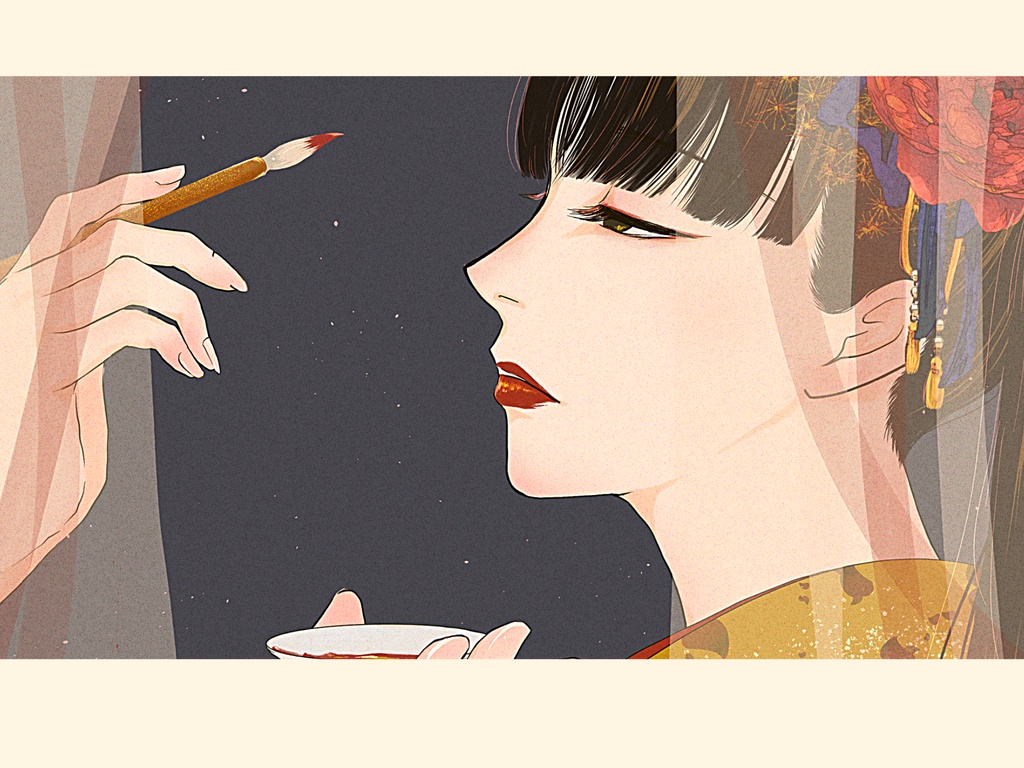 ポストカード　紅を差す