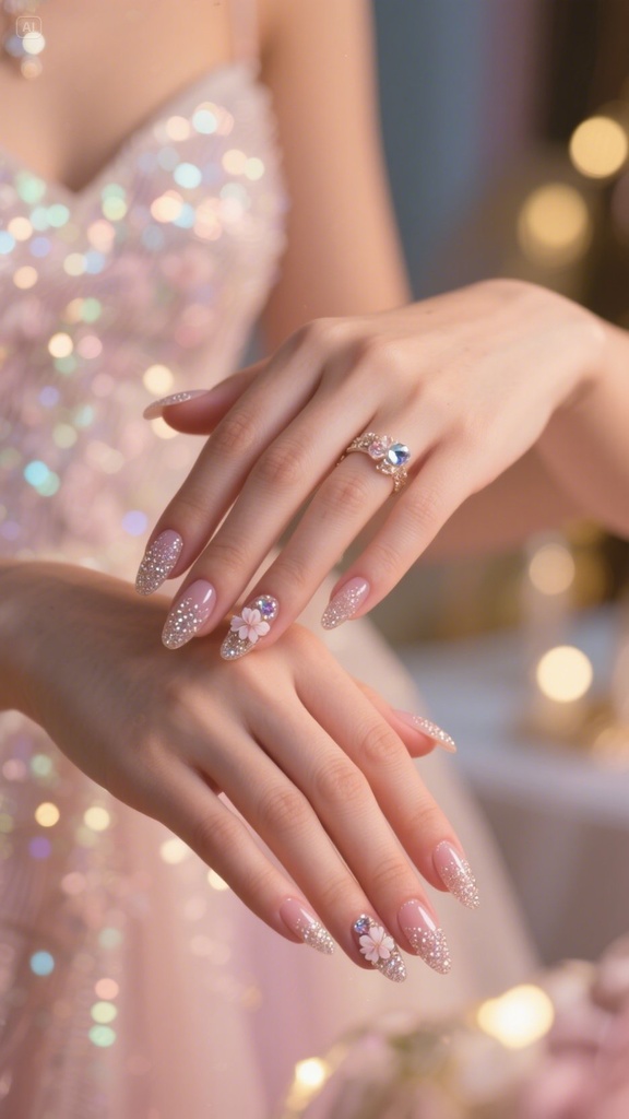 30+ Realistic & Elegant Prom Nails – Soft Glam with Glitter & Rhinestones