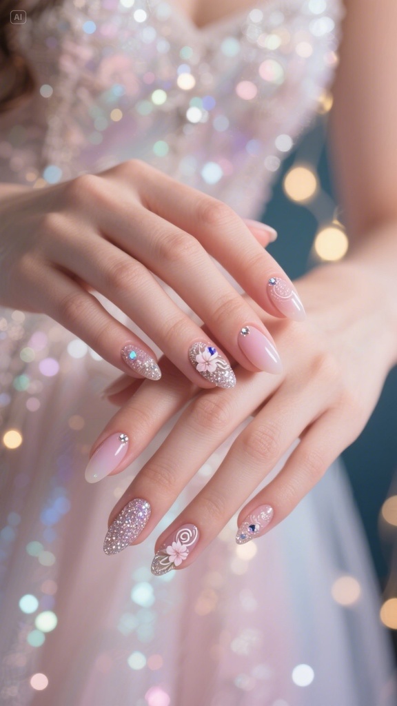30+ Realistic & Elegant Prom Nails – Soft Glam with Glitter & Rhinestones
