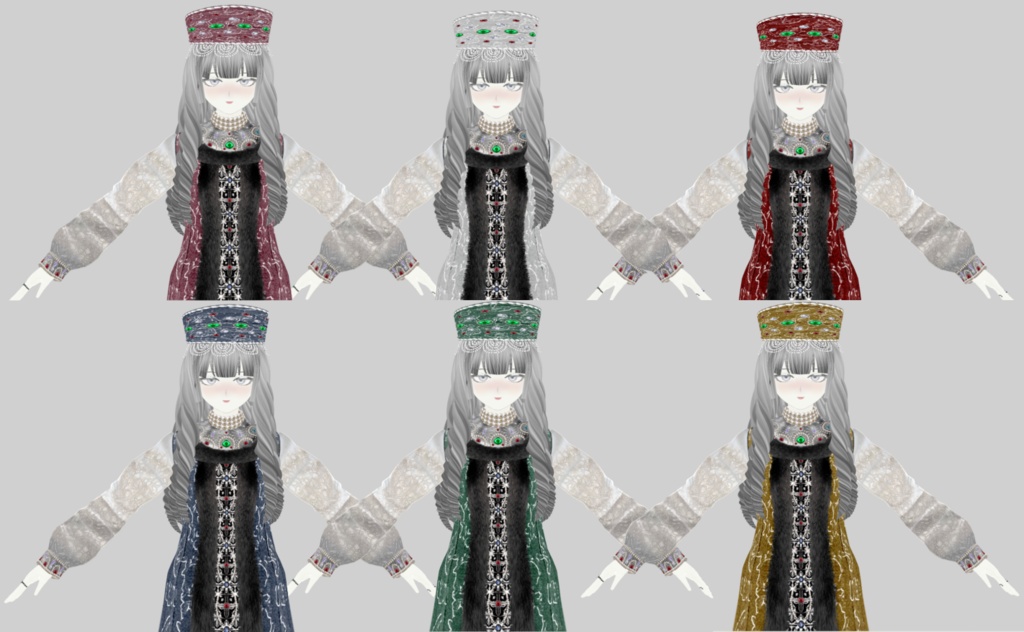 【VRoid正式版】1903年舞踏会風ロシア民族衣装ドレス(6色)