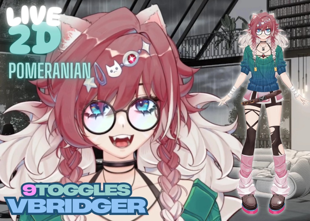 [Live2D] 商用利用 Public Premade Vtuber model. Red and White Pomeranian girl, 9 Toggles & Vbridger parameters.