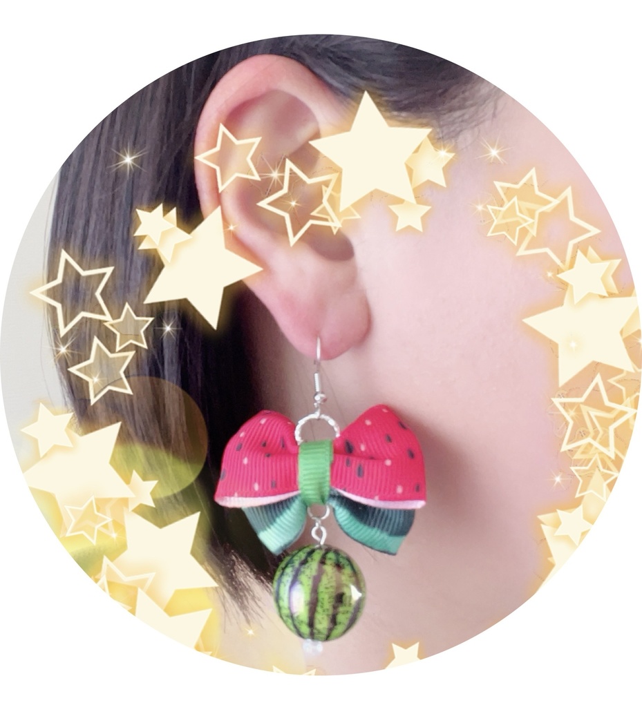 スイカのリボンピアス